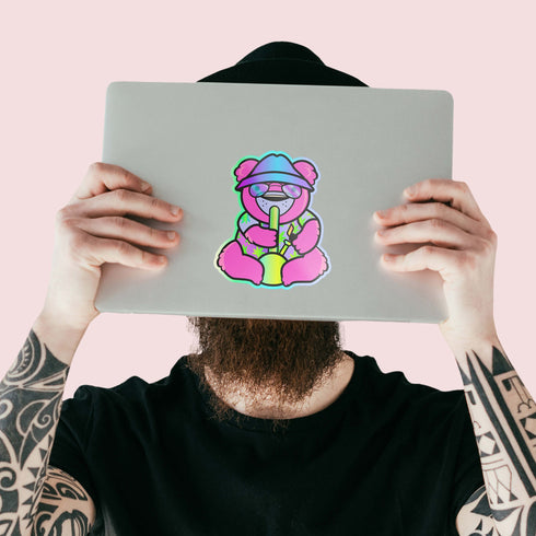 Smoking Bong Bear Premium Vinyl Sticker, 420 Stoner Stickers, Glossy Laptop Decal, Cannabis Vinyl Stickers